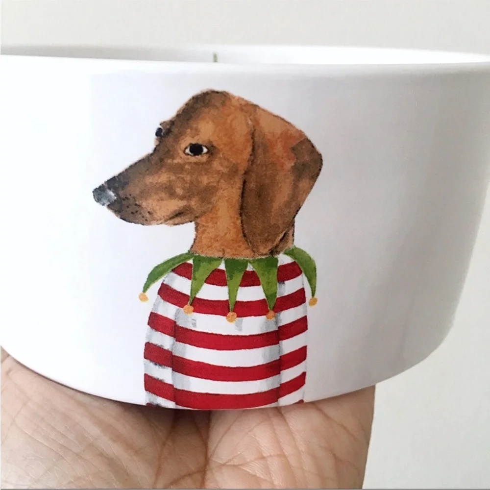 Rae Dunn Ceramic Dachshund Christmas Dog Bowl